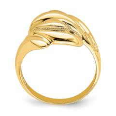 14k Polished Beaded Swirl Crossover Ring