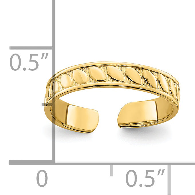14k Adjustable Leaf Engraved Design Toe Ring
