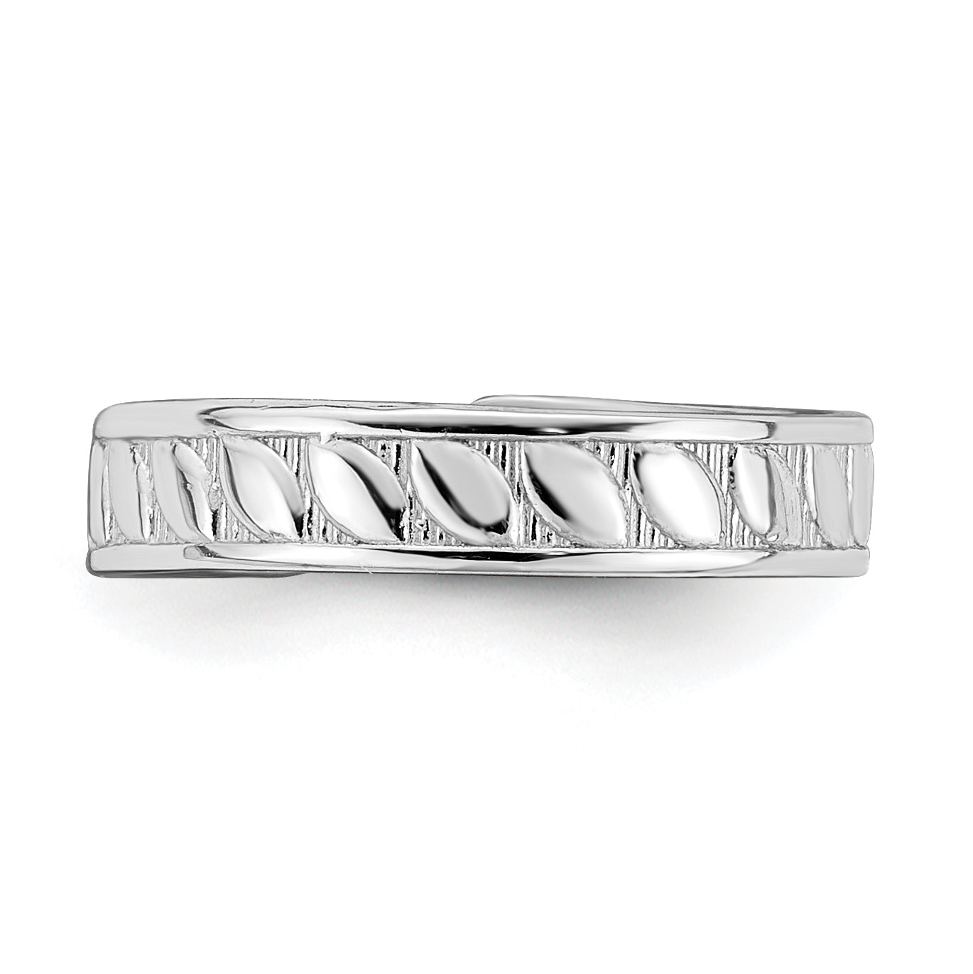 14k White Gold Adjustable Leaf Engraved Design Toe Ring