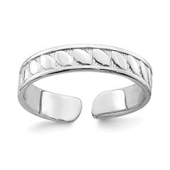 14k White Gold Adjustable Leaf Engraved Design Toe Ring