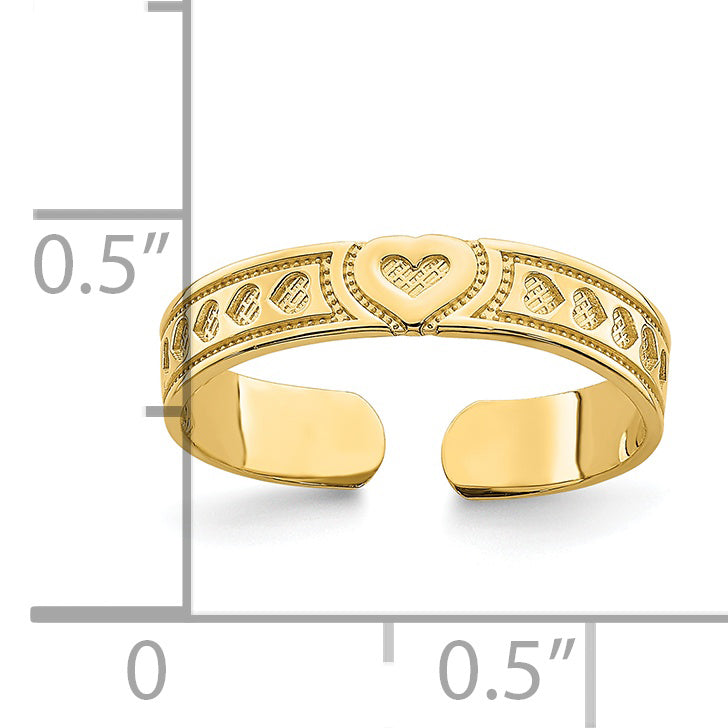 14k Engraved Heart Design Adjustable Toe Ring