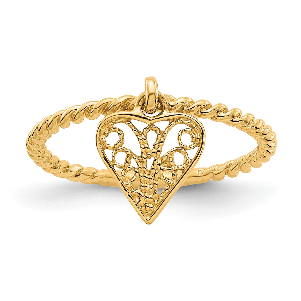 14k Dangle Heart Ring