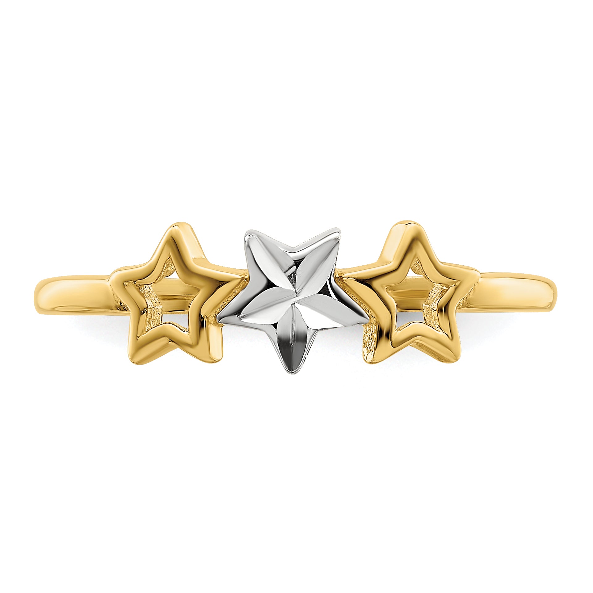 14k WithRhodium 3-star Ring - 7