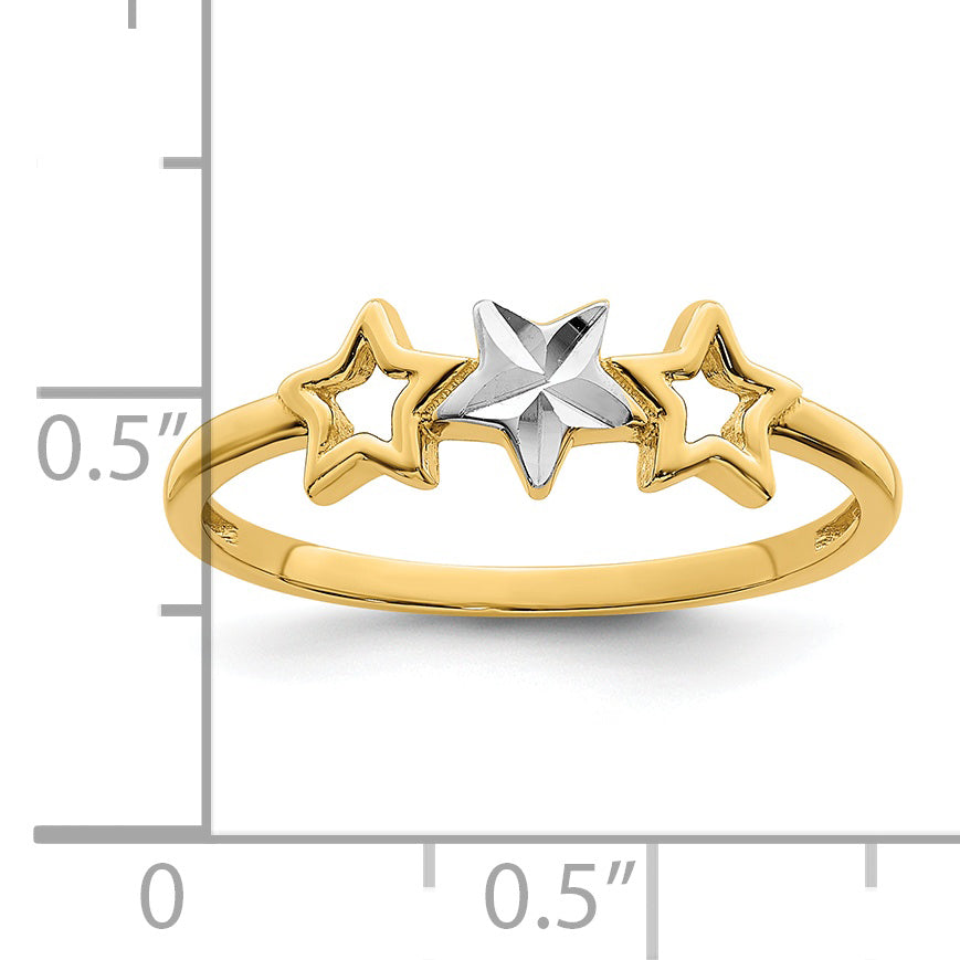 14k WithRhodium 3-star Ring - 7