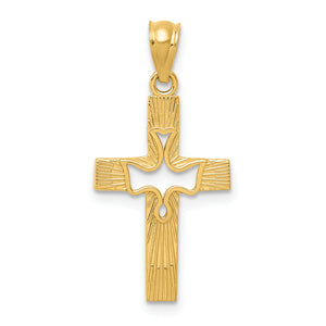 Dove Cross Pendant in 14K Yellow Gold, 26mm Textured & Diamond-Cut - Sophia Jewelers