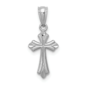 Budded Cross Charm in 14K White Gold, 21mm Satin & Diamond-Cut - Sophia Jewelers
