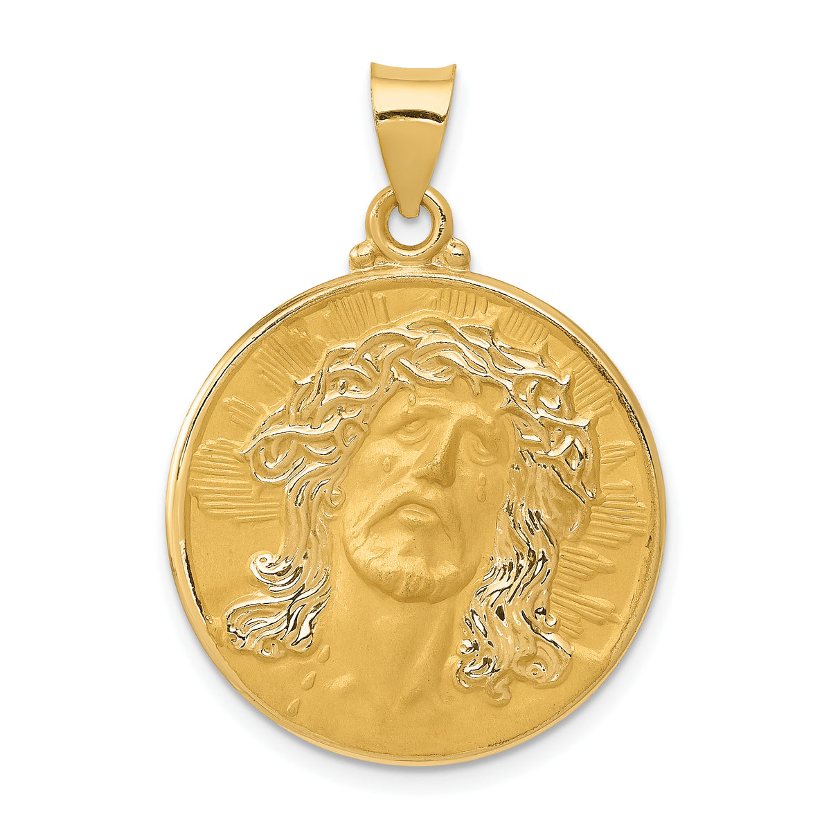 14k Head of Christ Medal Hollow Round Pendant