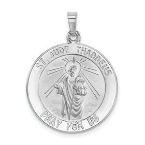 Saint Jude Thaddeus Medal Pendant in 14K White Gold, 29mm - Sophia Jewelers