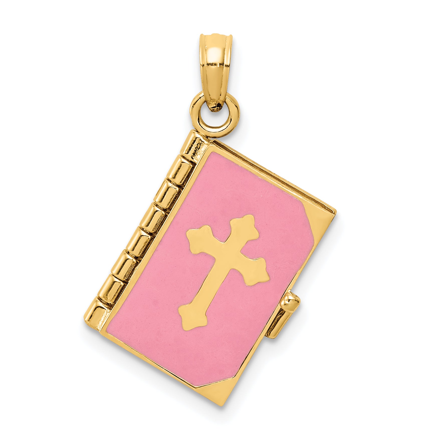 14K 3D Pink Enameled Lord's Prayer Bible Pendant Main image