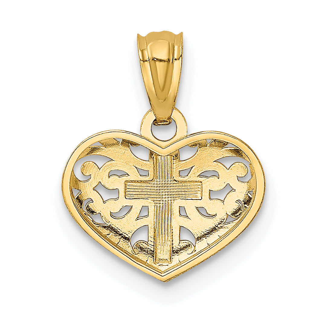 14K With Rhodium Cross in Heart Pendant