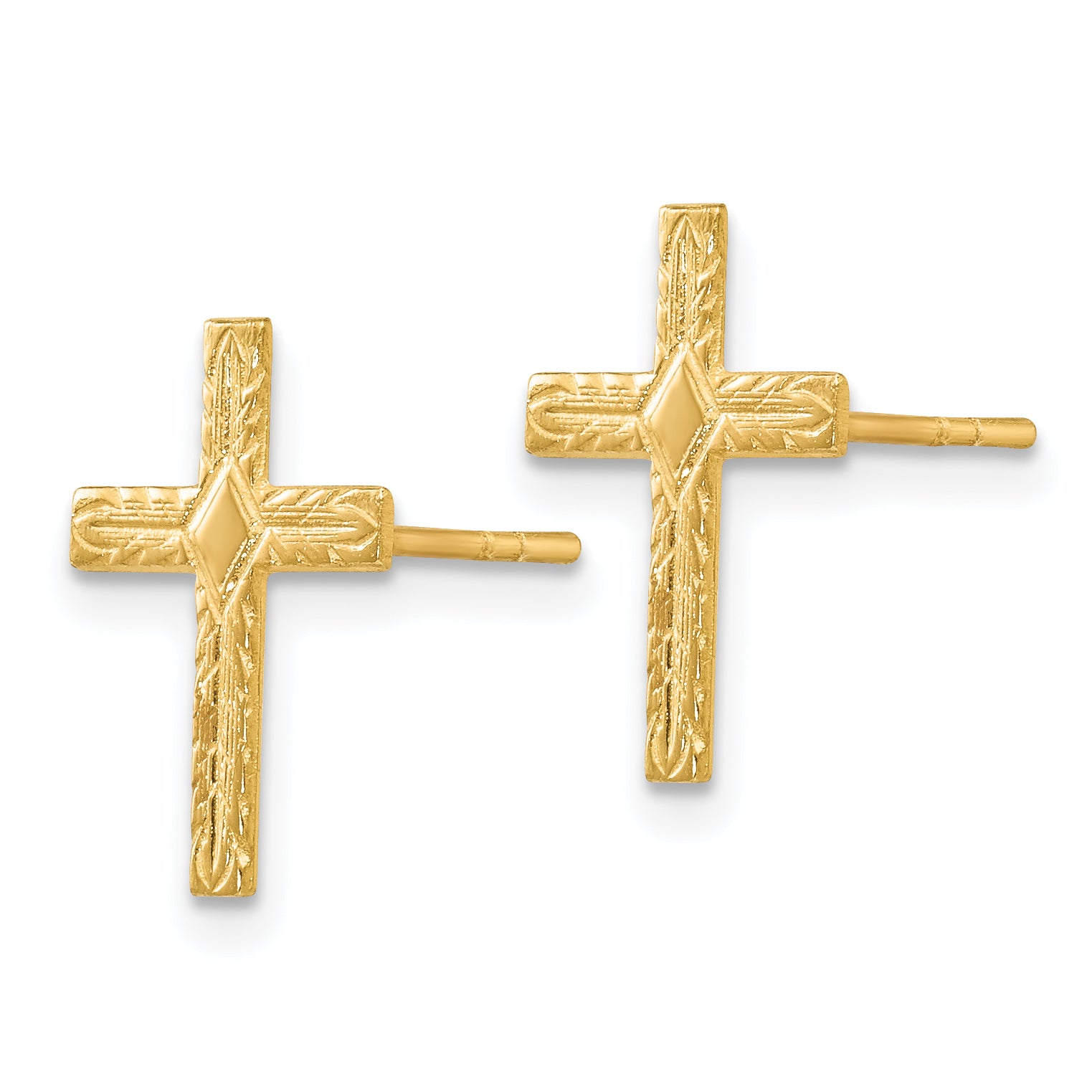14K Gold Women's Cross Earrings with Polished Textured Finish