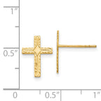 14K Gold Women's Cross Earrings with Polished Textured Finish