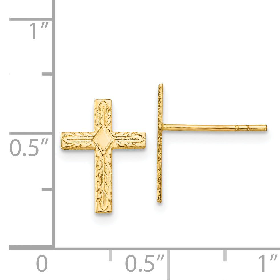 14K Gold Women's Cross Earrings with Polished Textured Finish