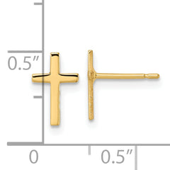 14K Gold Unisex Polished Cross Earrings Elegant Design
