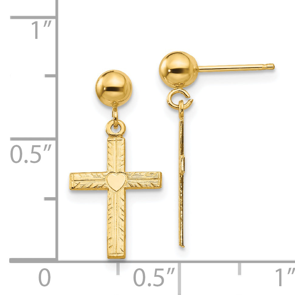 Sophia Jewelers 14K Gold Polished & Satin Cross Dangle Earrings