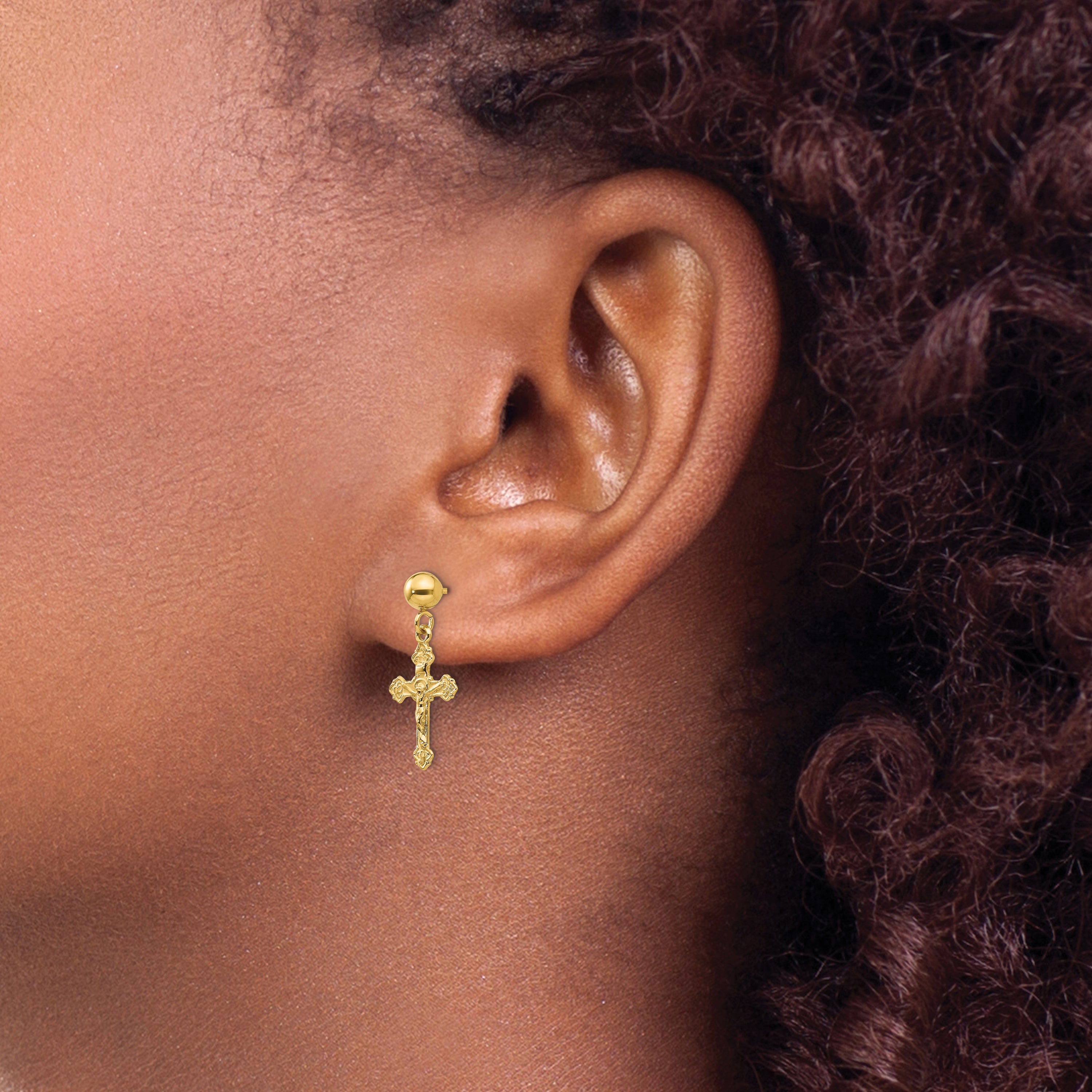 Sophia Jewelers 14K Gold Polished Crucifix Drop Earrings for Women