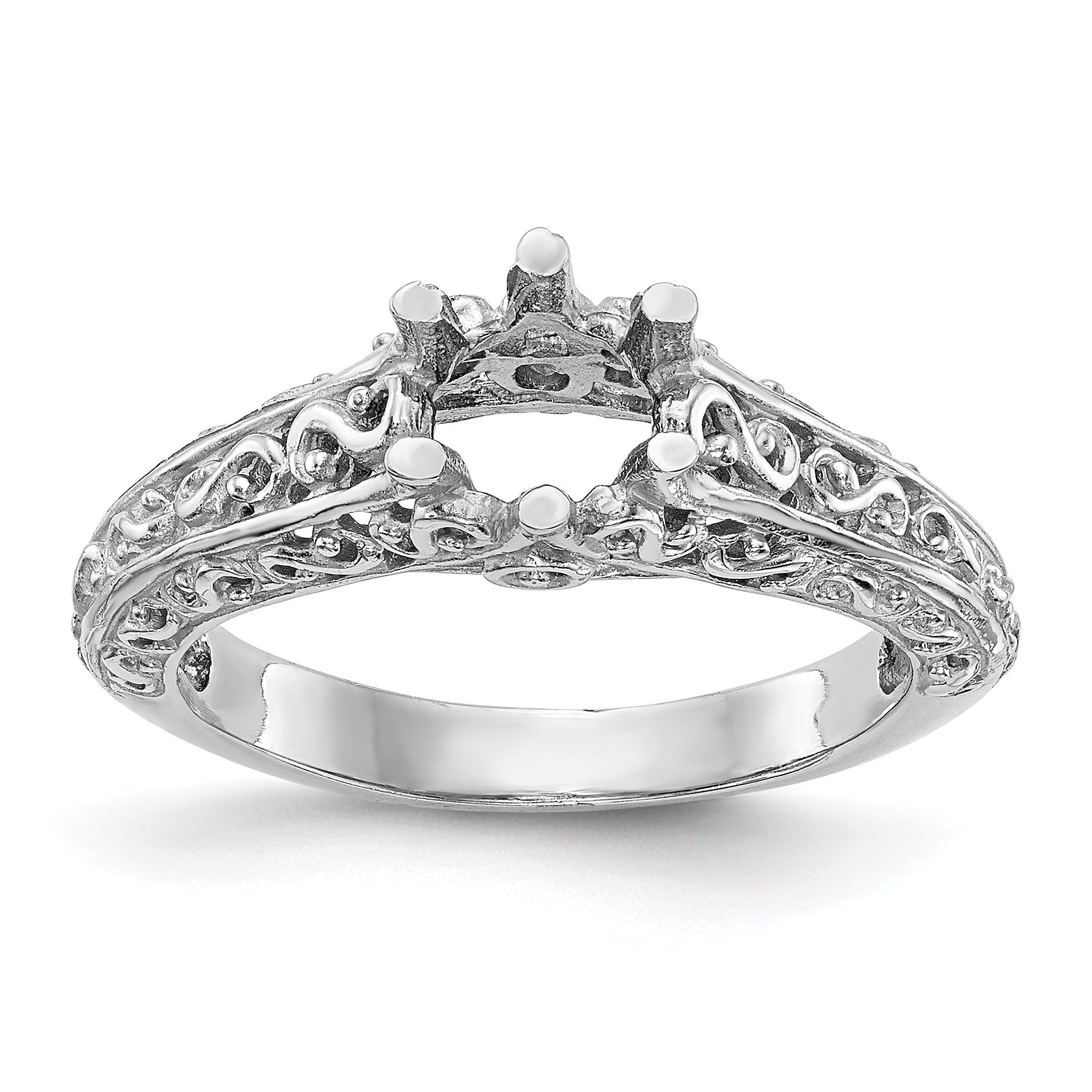 14K White Gold 3/4 carat (5.80 mm) 6-Prong Vintage Round Solitaire Engagement Ring Mounting Main image