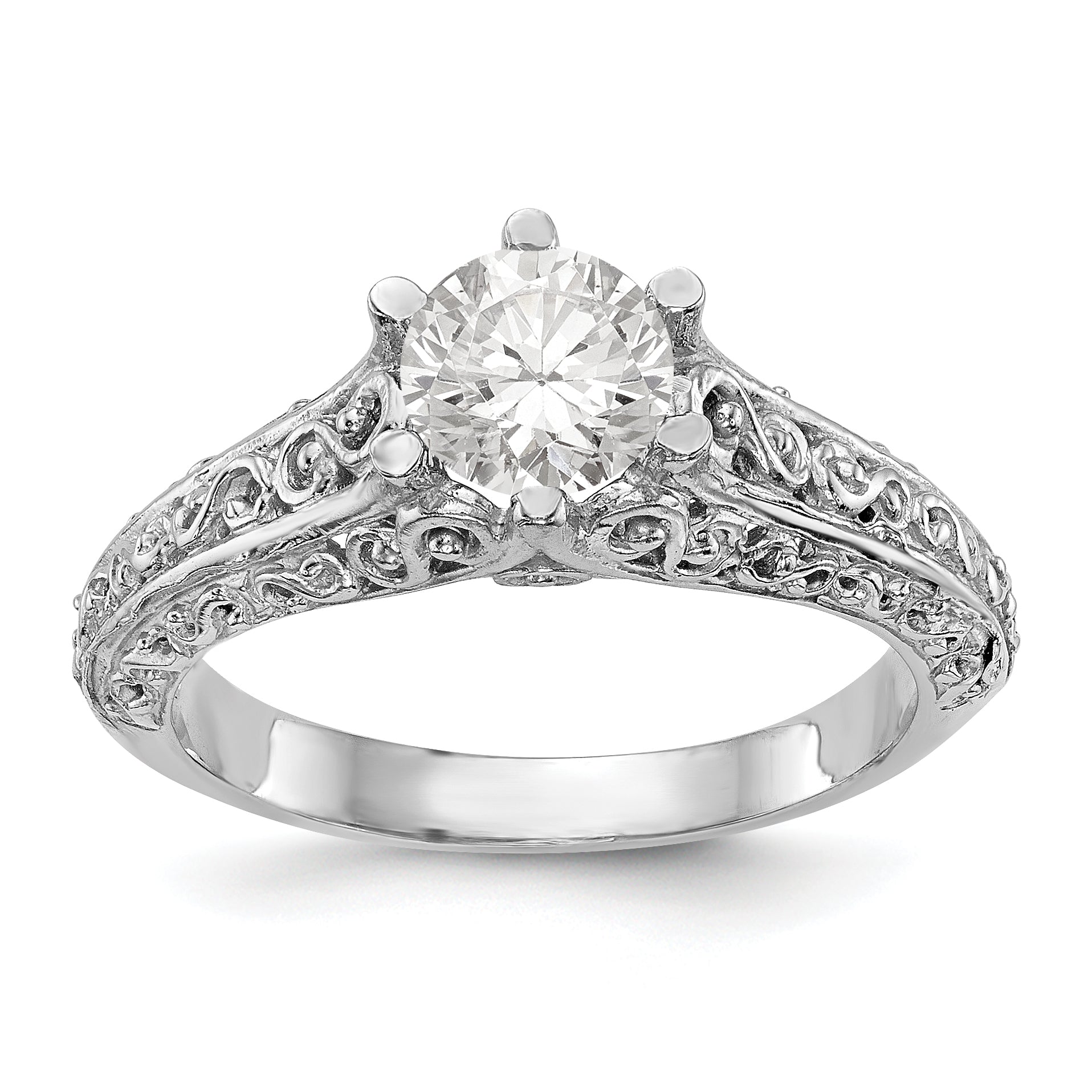 14K White Gold 1.25 carat (7.00 mm) 6-Prong Vintage Round Solitaire Engagement Ring Mounting Main image