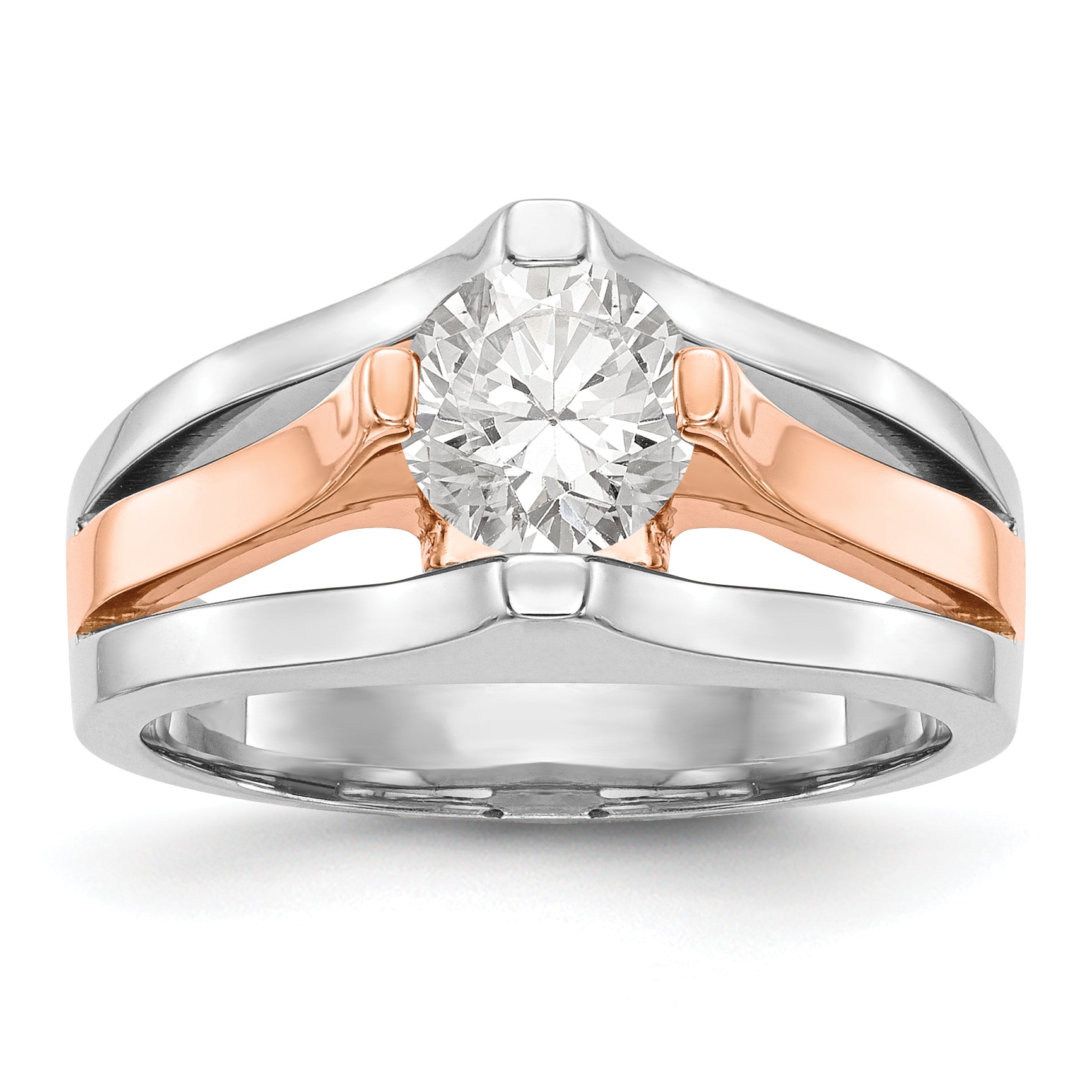 14K Two-tone 1 carat (6.50 mm) 4-Prong Round Solitaire Engagement Ring Mounting Main image