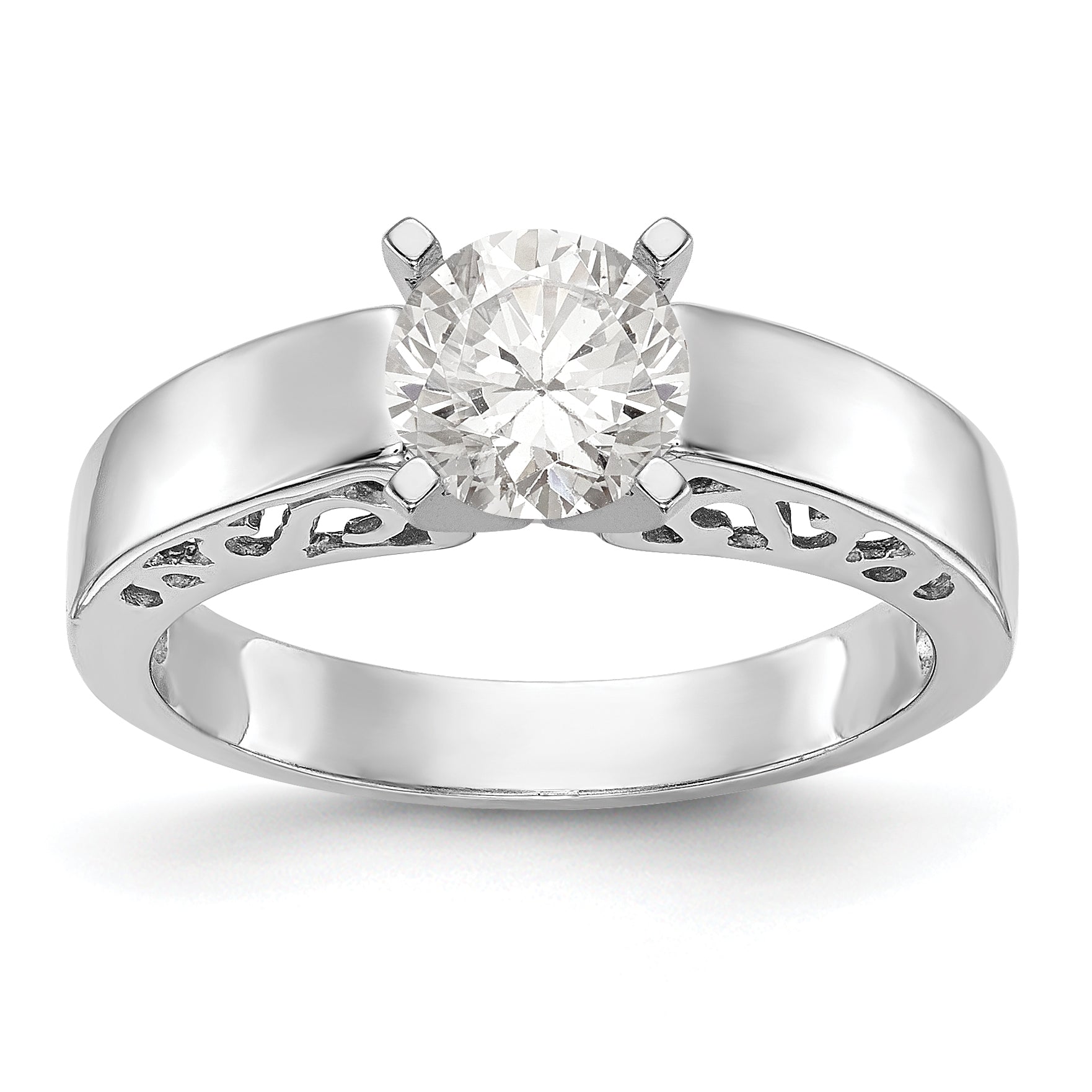 14K White Gold Peg Set Filigree Solitaire Engagement Ring Mounting Main image