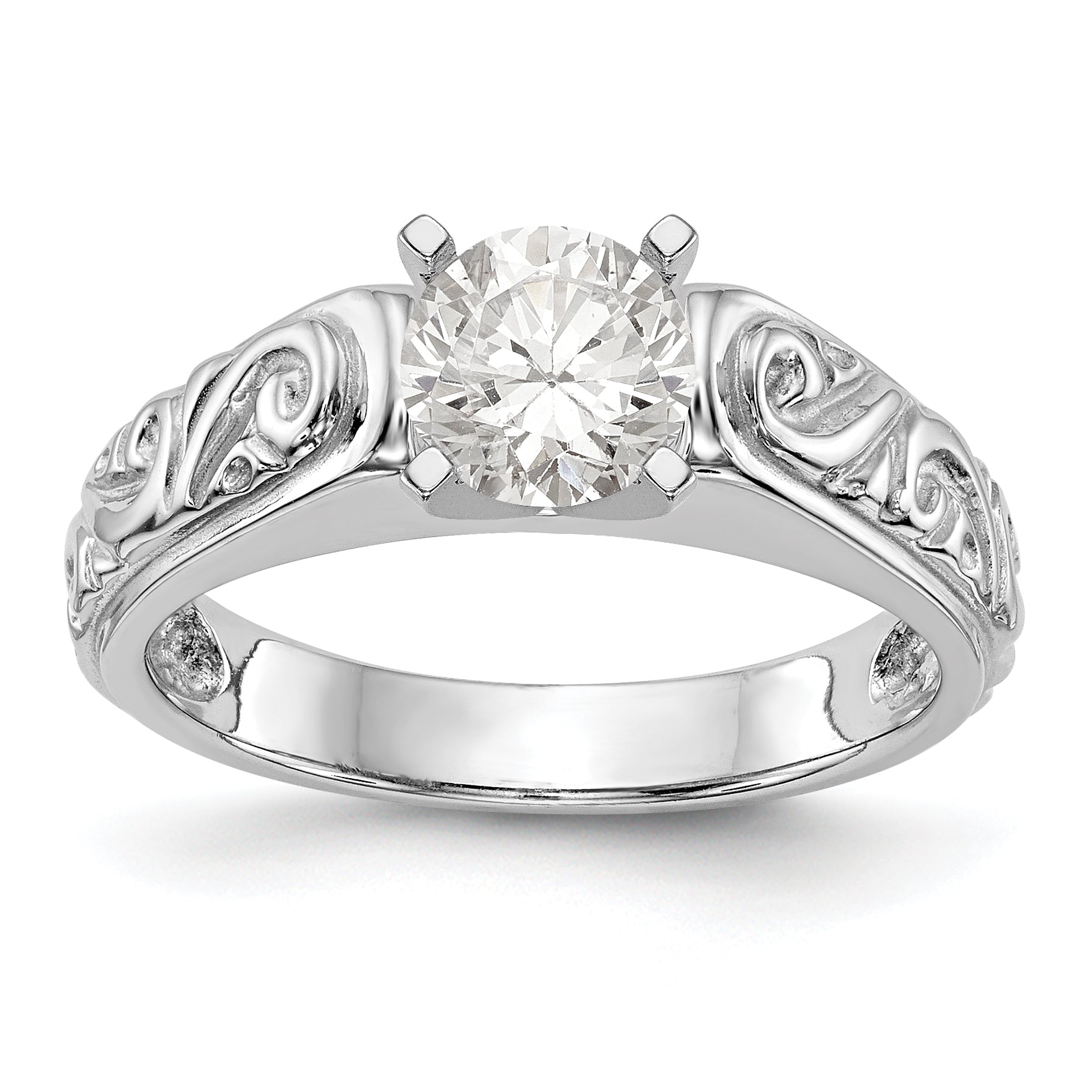 14K White Gold Peg Set Vintage Solitaire Engagement Ring Mounting Main image