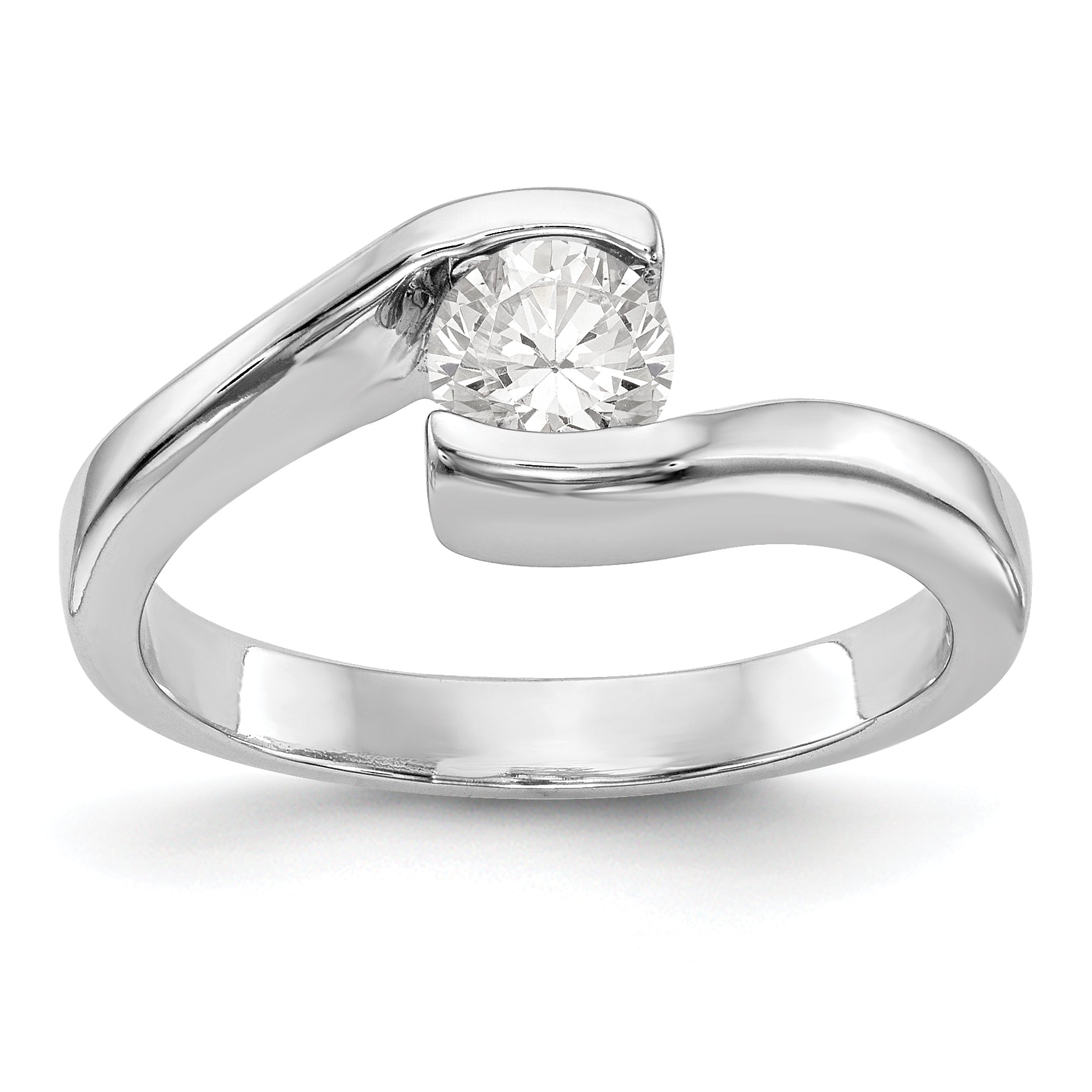 14K White Gold (Holds 1/2 carat (5.00mm) Round) Half-Bezel Bypass Solitaire Engagement Ring Mounting Main image