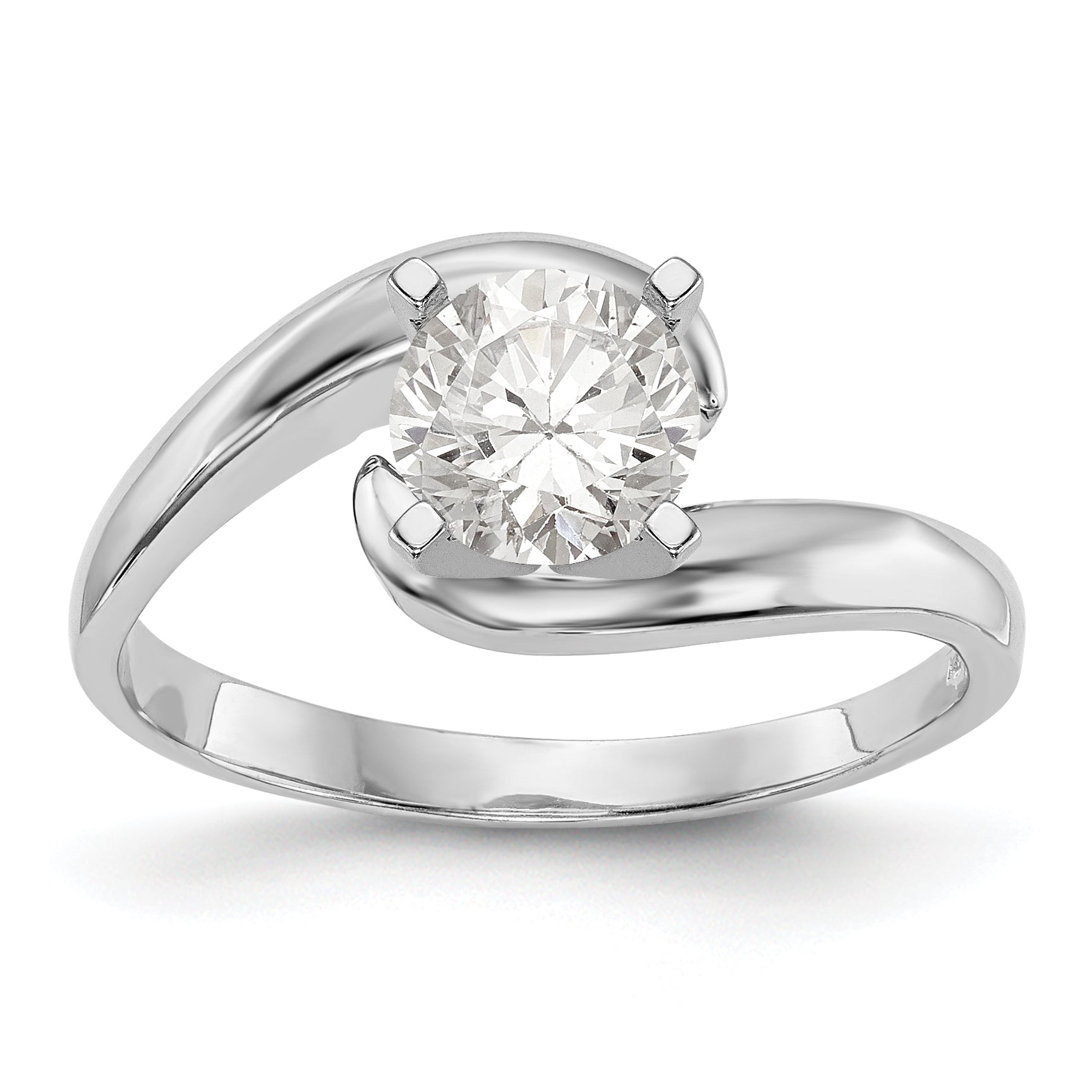 14K White Gold Peg Set Bypass Solitaire Engagement Ring Mounting Main image