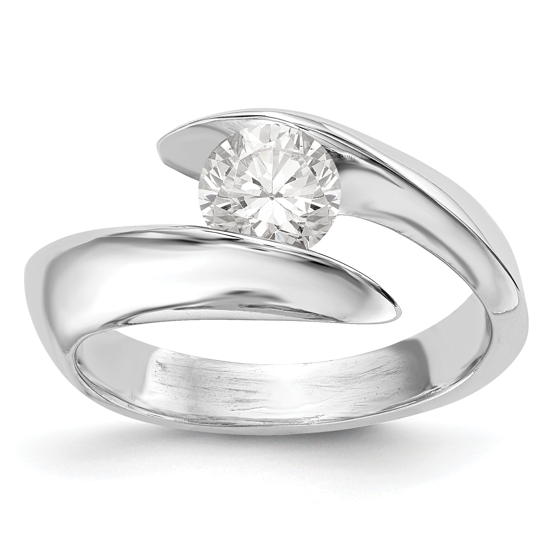 14K White Gold (Holds 1/2 carat (5.2mm) Round) Half-Bezel Bypass Solitaire Engagement Ring Mounting Main image