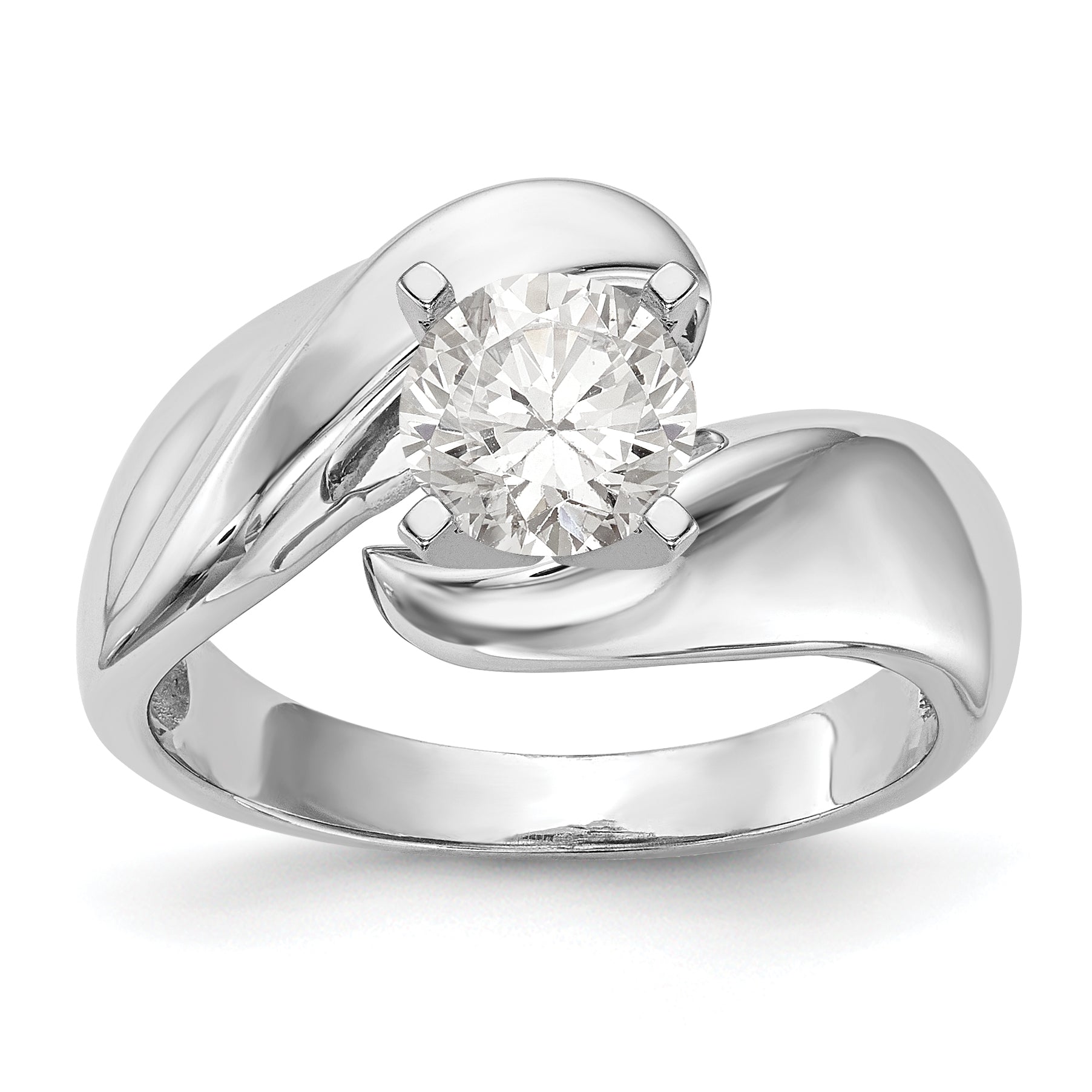 14K White Gold Peg Set Bypass Solitaire Engagement Ring Mounting Main image