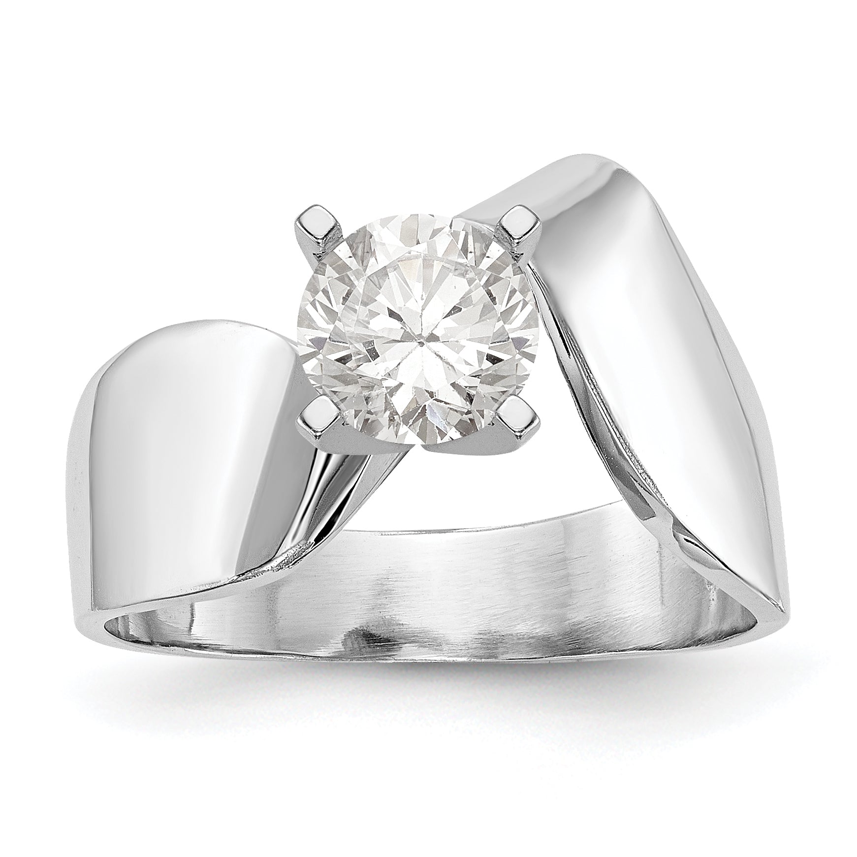 14K White Gold Peg Set Bypass Solitaire Engagement Ring Mounting Main image