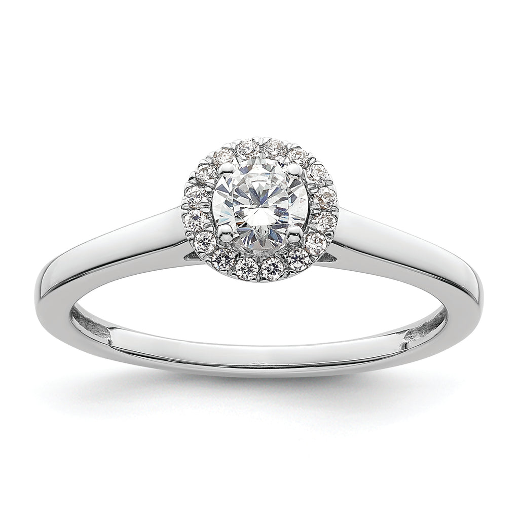14K White Gold Halo (Holds 1/3 carat (4.1mm) Round Center) 1/15 carat Diamond Semi-Mount Engagement Ring