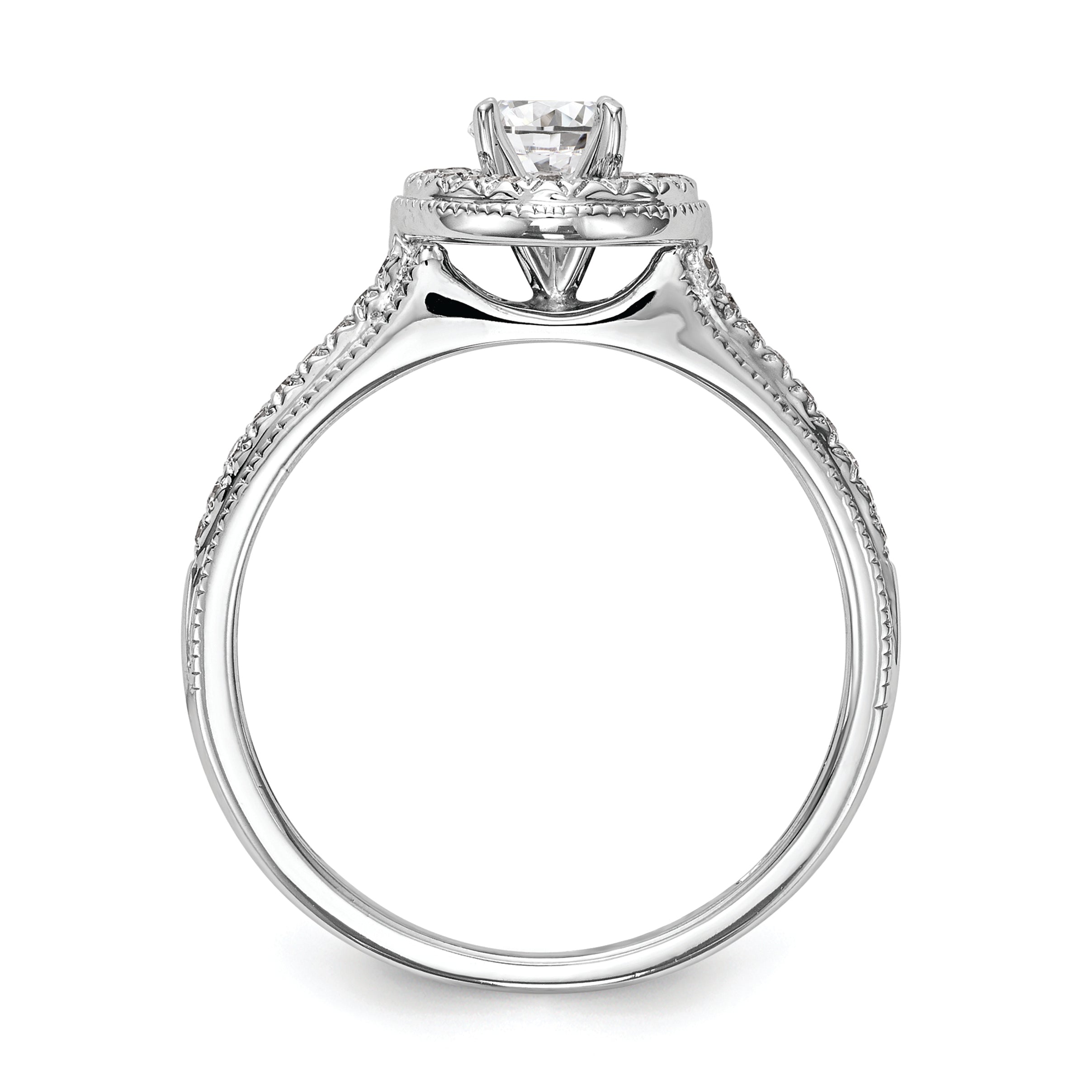 14K White Gold Halo (Holds 1/4 carat (4.00mm) Round Center) 1/10 carat Diamond Semi-Mount Engagement Ring Secondary image