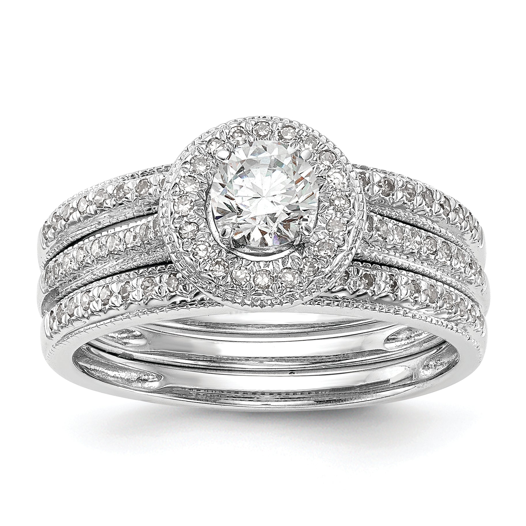 14K White Gold Halo (Holds 1/4 carat (4.00mm) Round Center) 1/10 carat Diamond Semi-Mount Engagement Ring
