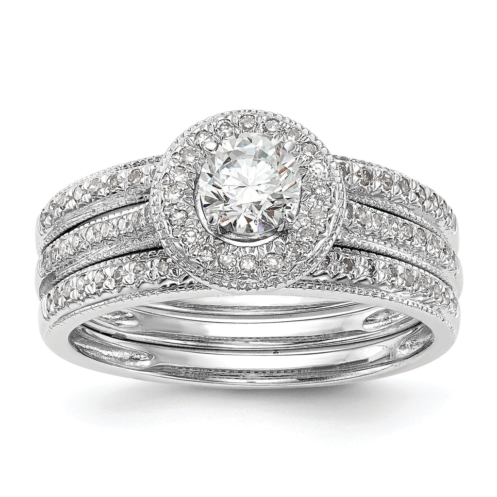 14K White Gold Halo (Holds 1/4 carat (4.00mm) Round Center) 1/10 carat Diamond Semi-Mount Engagement Ring
