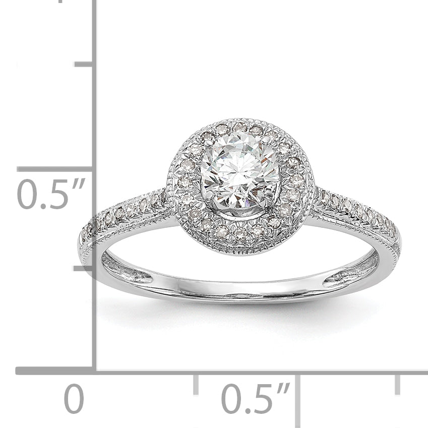 14K White Gold Halo (Holds 1/4 carat (4.00mm) Round Center) 1/10 carat Diamond Semi-Mount Engagement Ring