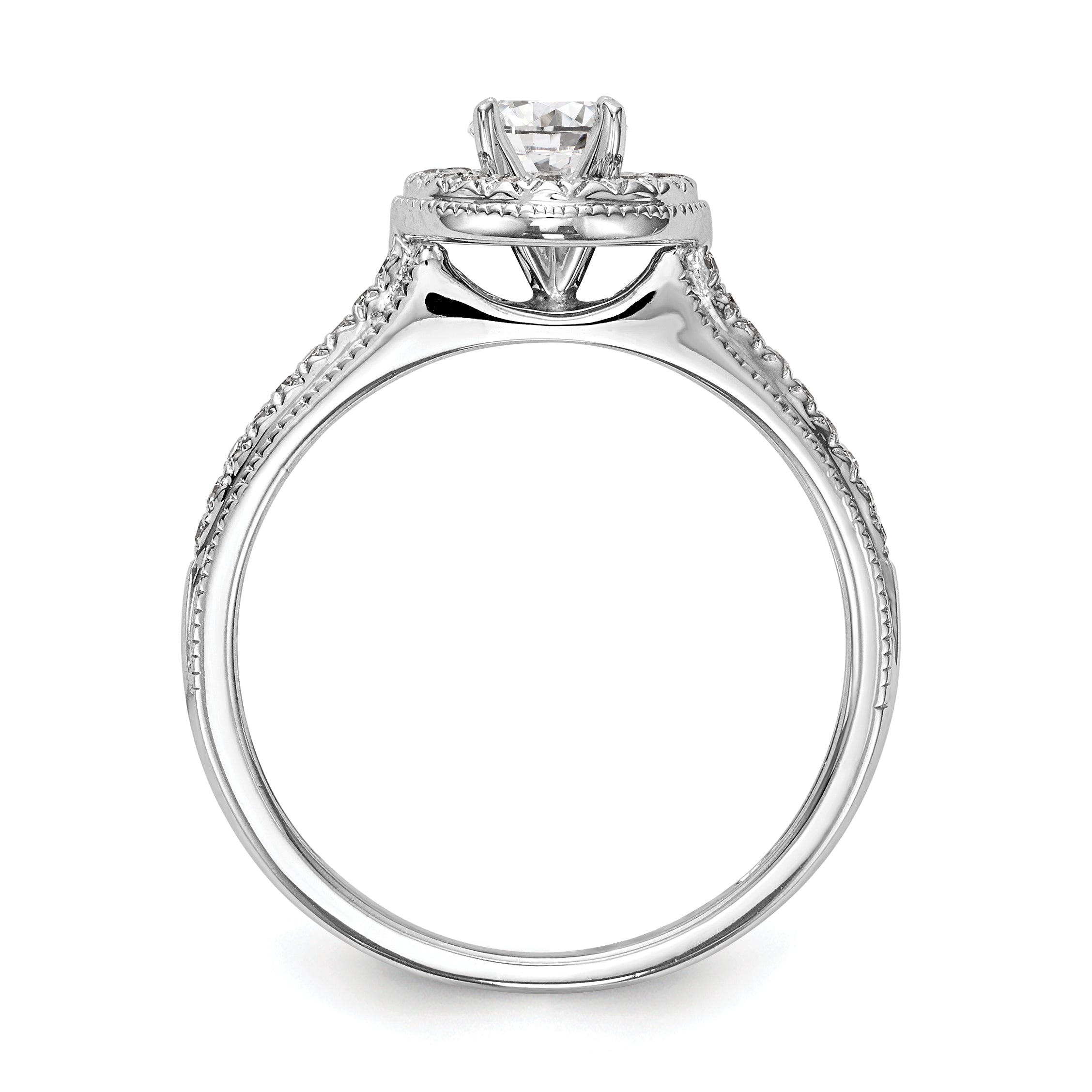 14K White Gold Halo (Holds 1/4 carat (4.00mm) Round Center) 1/10 carat Diamond Semi-Mount Engagement Ring - 7