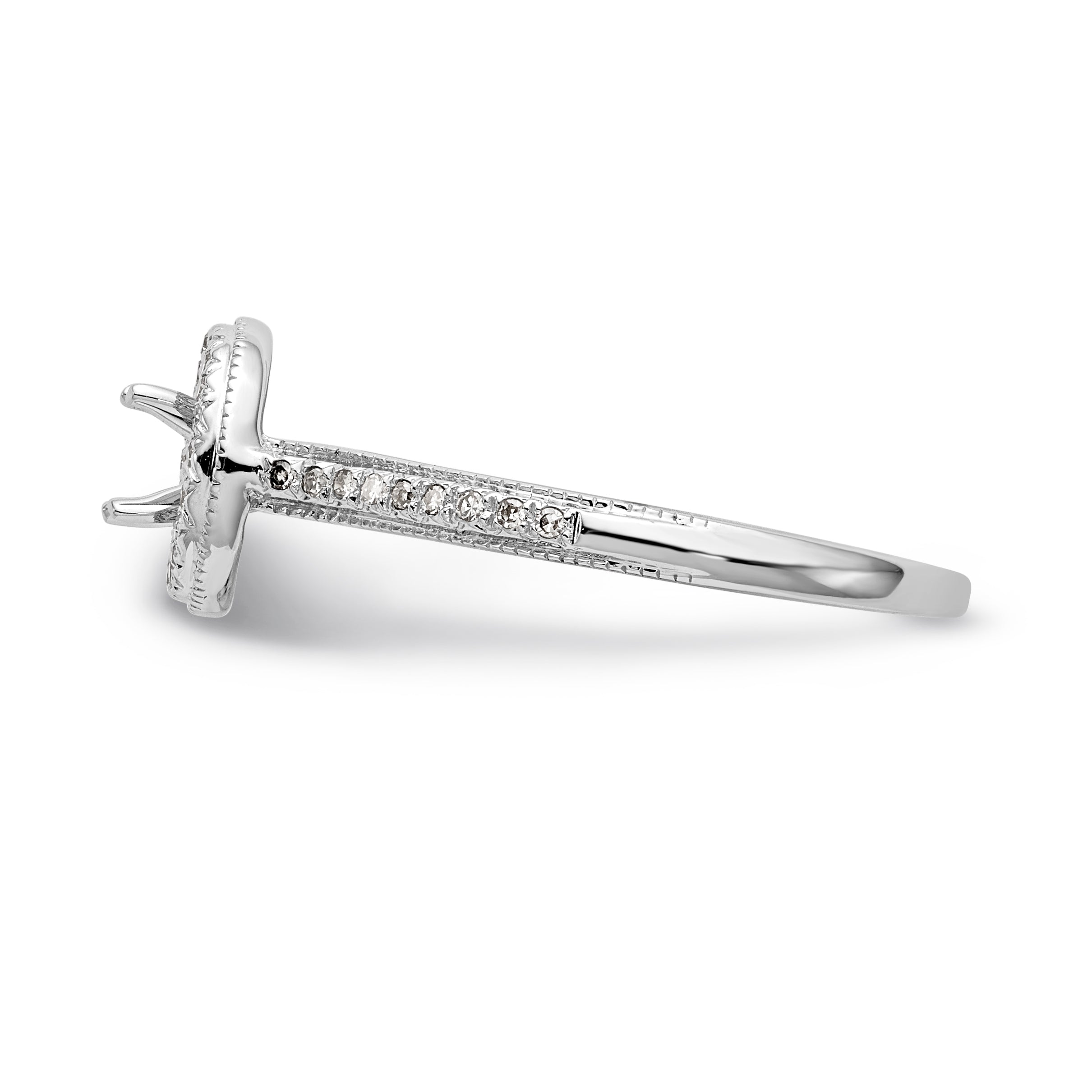 14K White Gold Halo (Holds 1/4 carat (4.00mm) Round Center) 1/10 carat Diamond Semi-Mount Engagement Ring - 7
