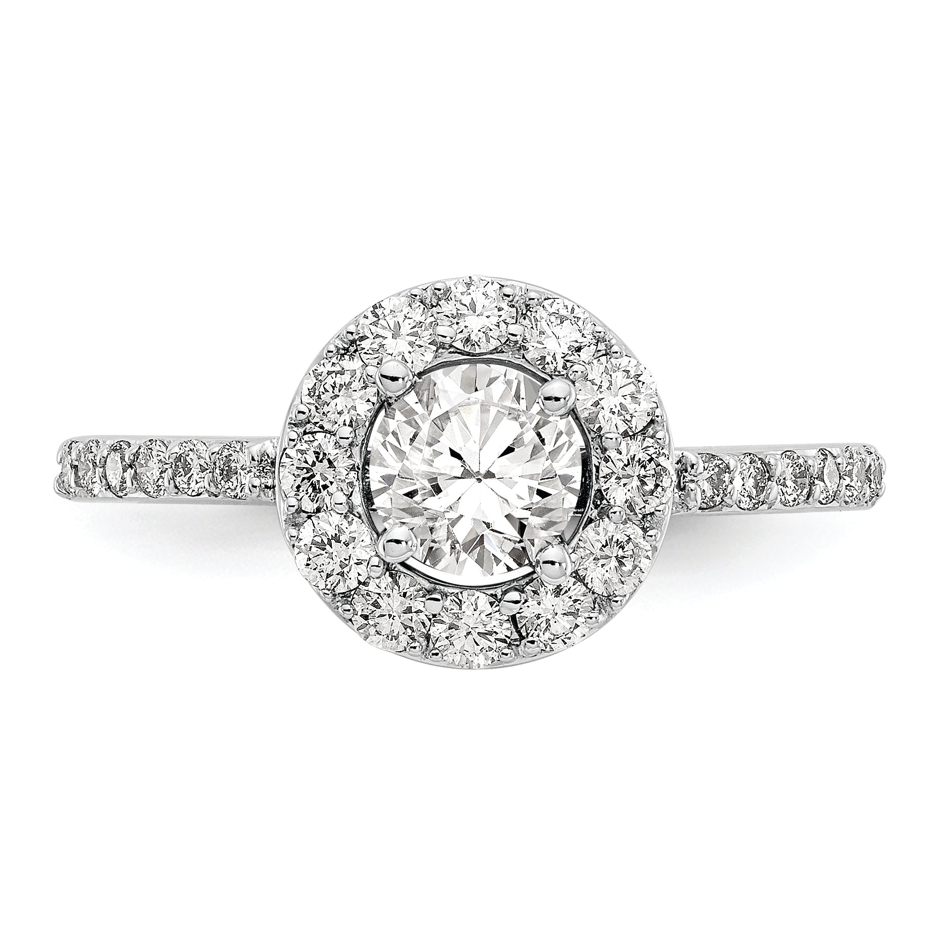 14K White Gold Halo (Holds 1/2 carat (5.00mm) Round Center) 1/2 carat Diamond Semi-Mount Engagement Ring