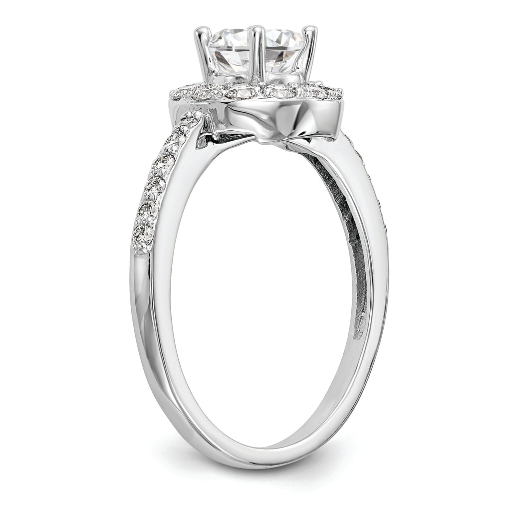 14K White Gold Halo (Holds 1/2 carat (5.00mm) Round Center) 1/2 carat Diamond Semi-Mount Engagement Ring