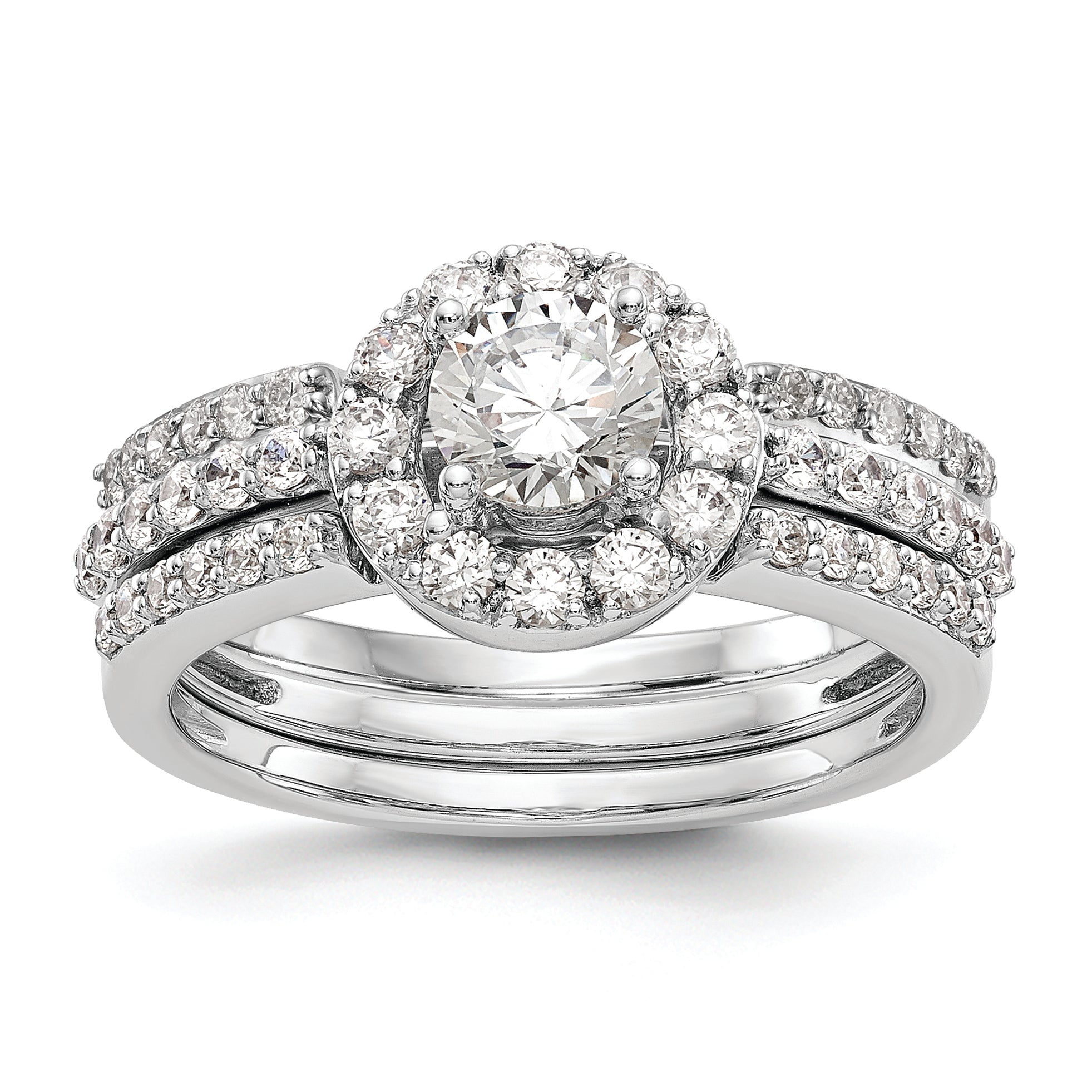 14K White Gold Halo (Holds 1/2 carat (5.00mm) Round Center) 1/2 carat Diamond Semi-Mount Engagement Ring