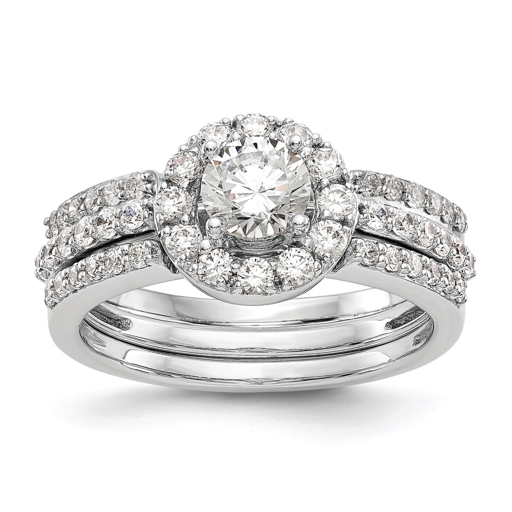 14K White Gold Halo (Holds 1/2 carat (5.00mm) Round Center) 1/2 carat Diamond Semi-Mount Engagement Ring