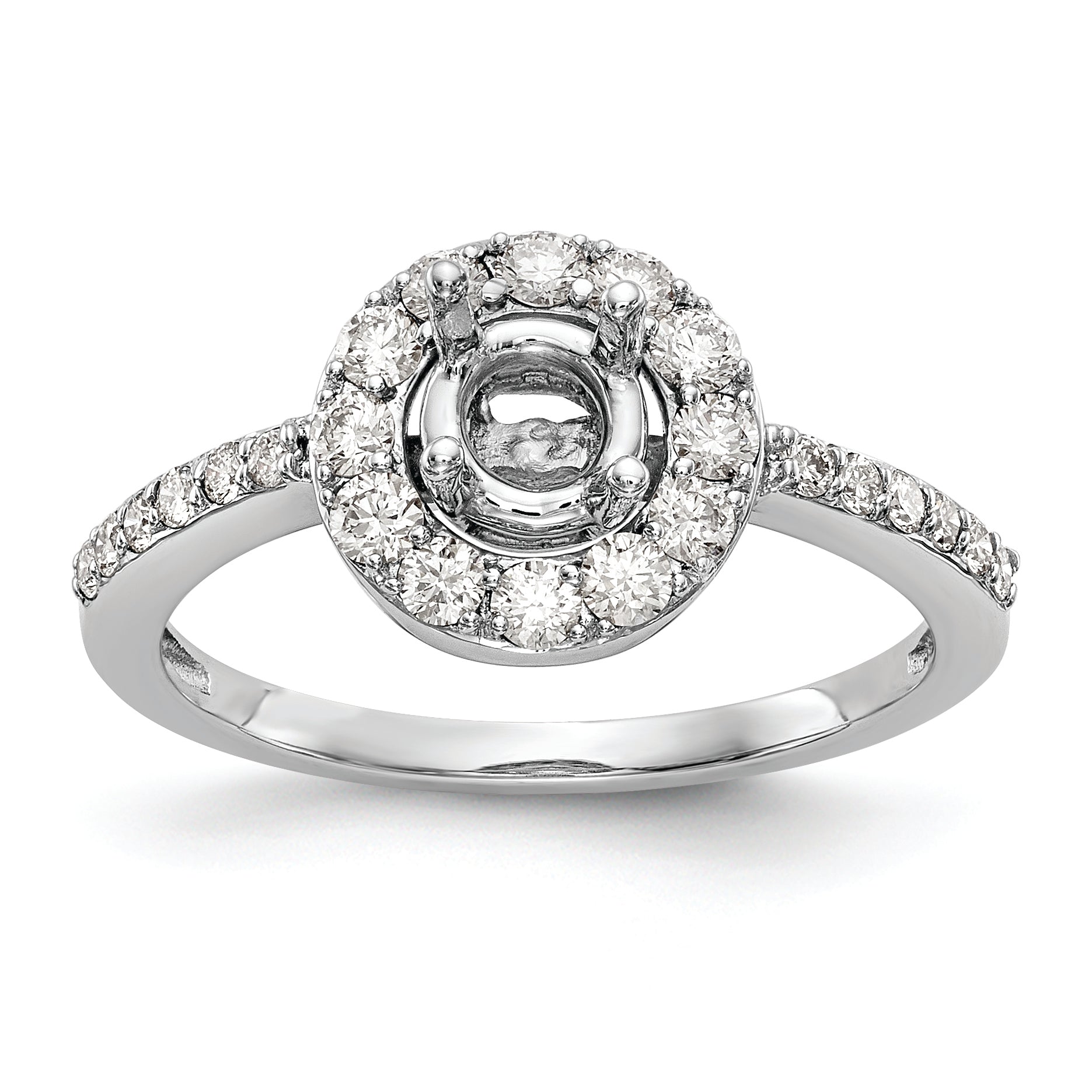 14K White Gold Halo (Holds 1/2 carat (5.00mm) Round Center) 1/2 carat Diamond Semi-Mount Engagement Ring