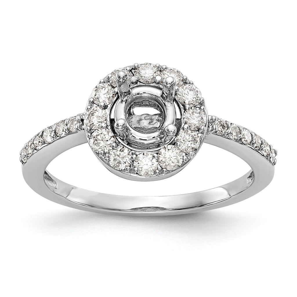 14K White Gold Halo (Holds 1/2 carat (5.00mm) Round Center) 1/2 carat Diamond Semi-Mount Engagement Ring