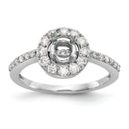 14K White Gold Halo (Holds 1/2 carat (5.00mm) Round Center) 1/2 carat Diamond Semi-Mount Engagement Ring