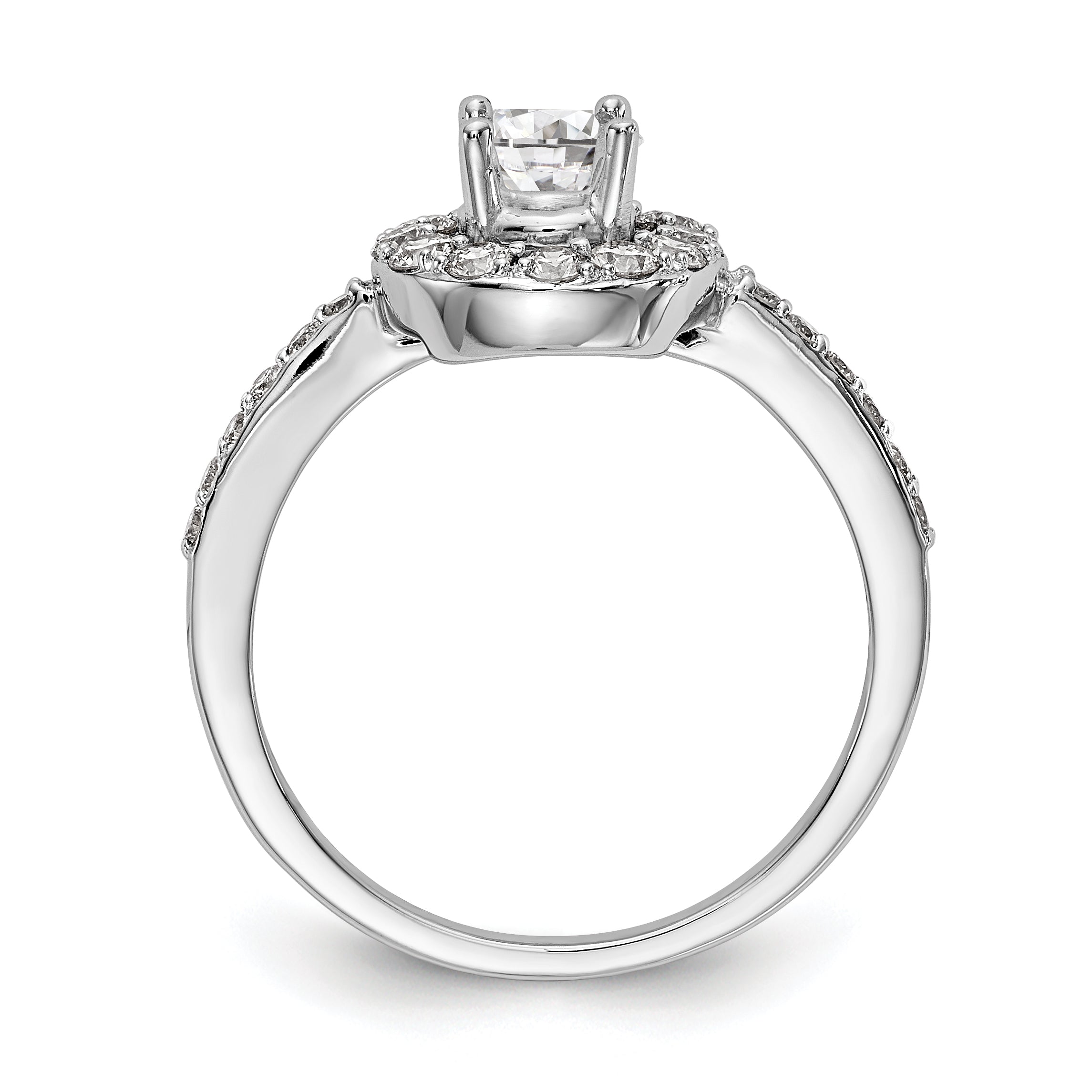 14K White Gold Halo (Holds 1/2 carat (5.00mm) Round Center) 1/2 carat Diamond Semi-Mount Engagement Ring - 7
