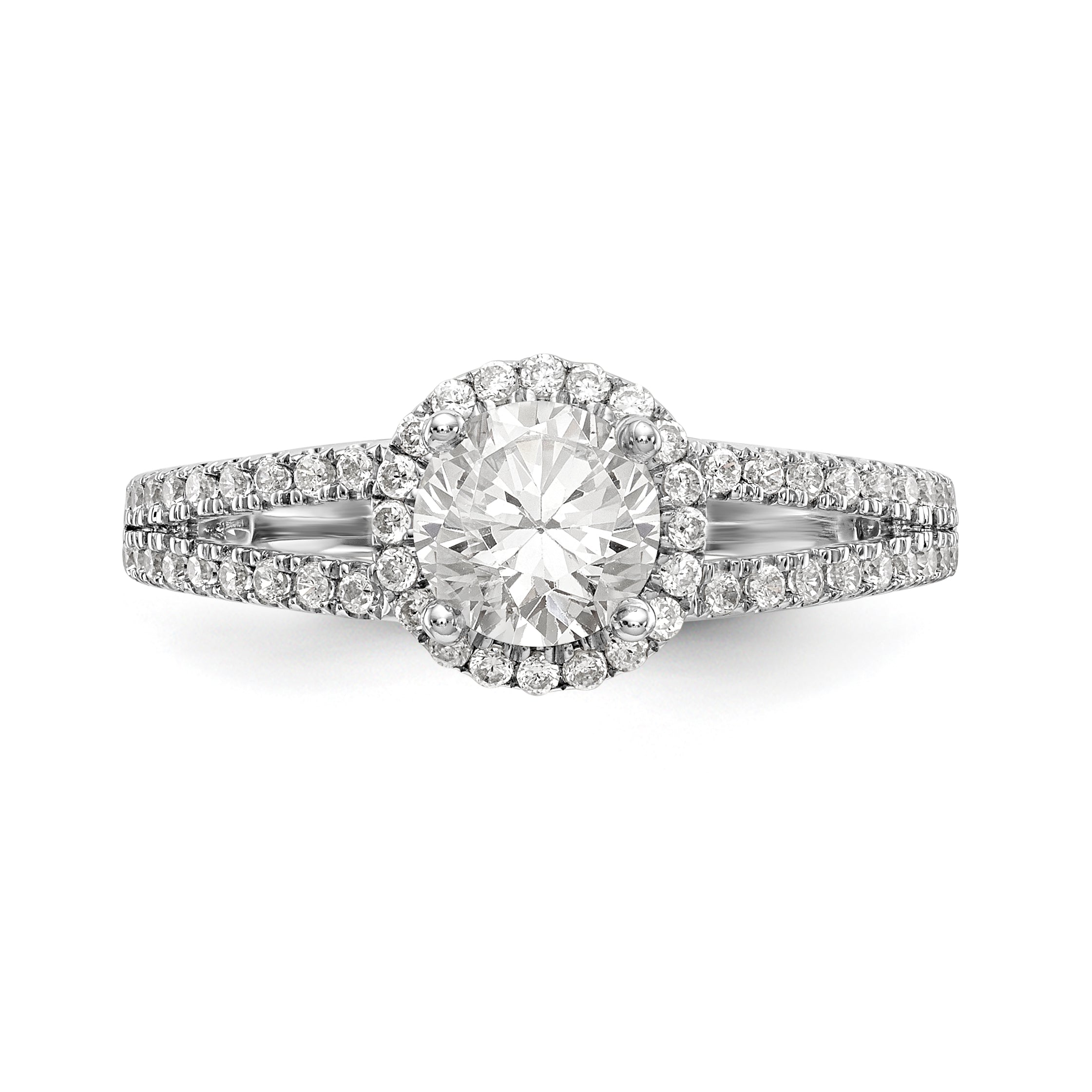 14K White Gold Round Diamond Semi-Mount Halo Engagement Ring - 7