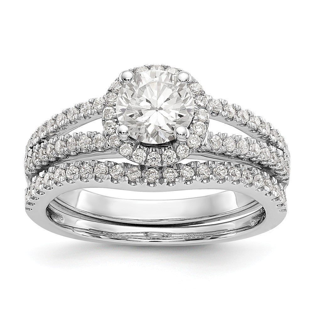 14K White Gold Round Diamond Semi-Mount Halo Engagement Ring