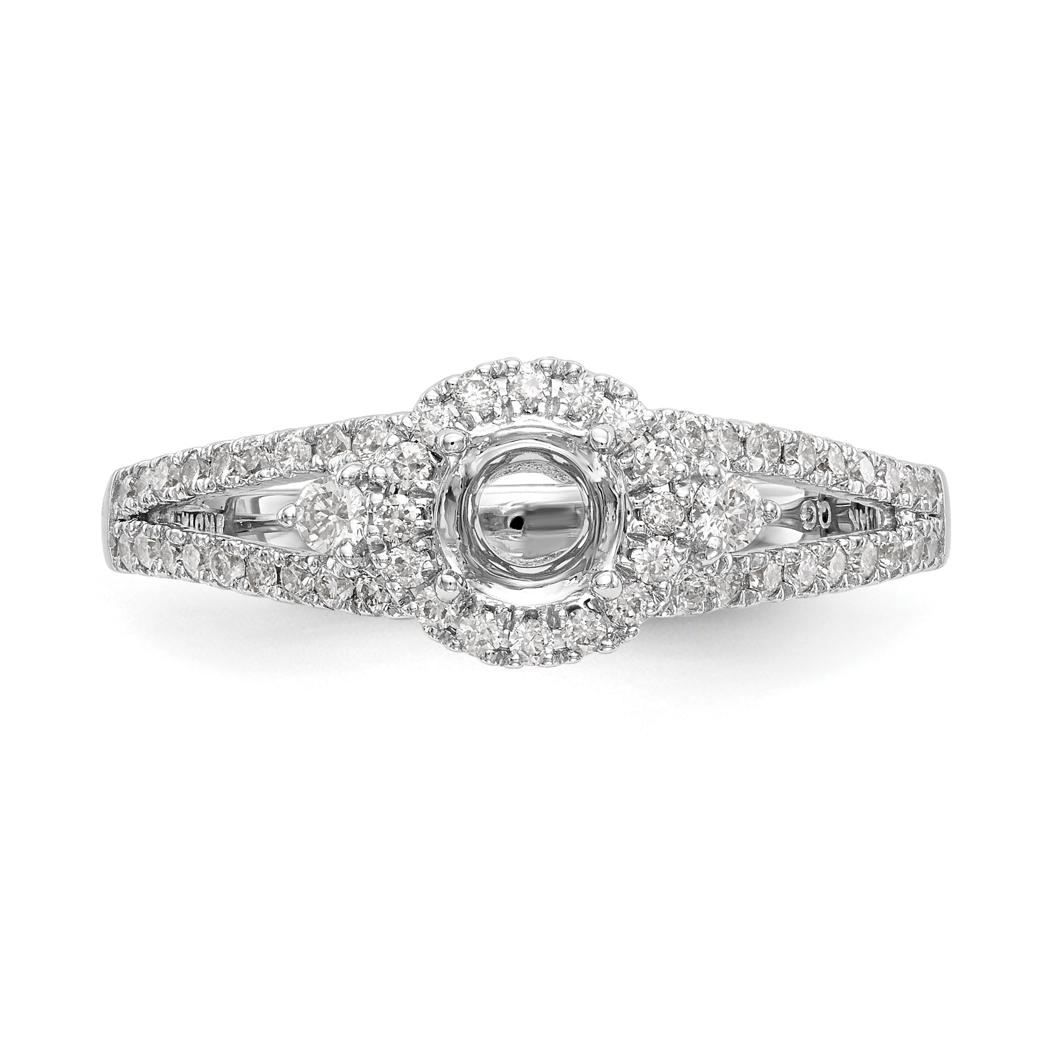 14K White Gold Round Diamond Semi-Mount Halo Engagement Ring - 7