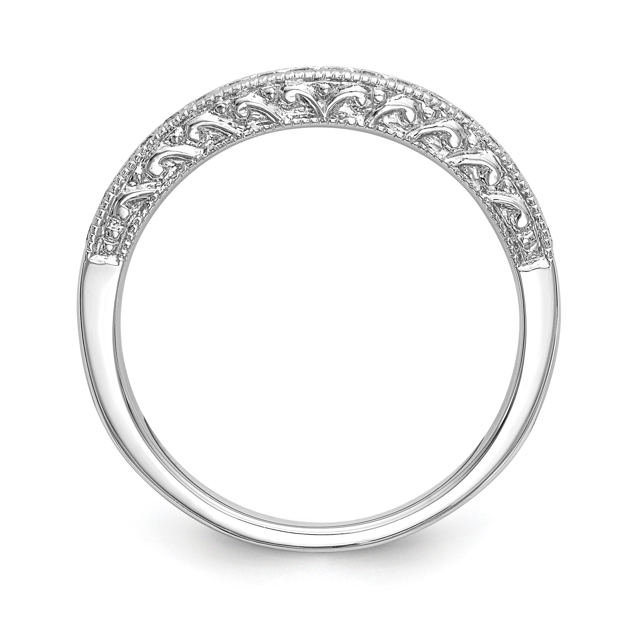 14K White Gold 1/5 carat Diamond Contoured Complete Wedding Band - 7