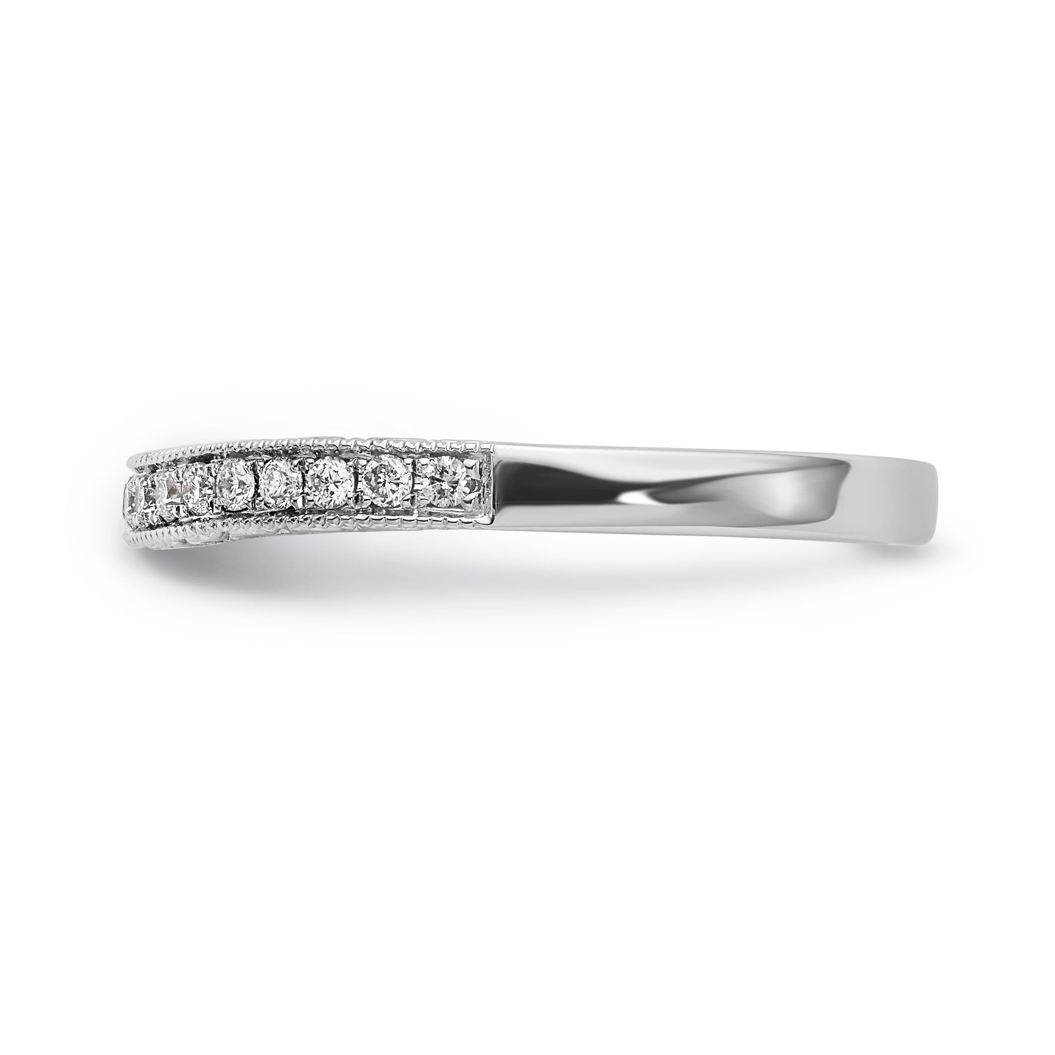14K White Gold 1/5 carat Diamond Contoured Complete Wedding Band - 7